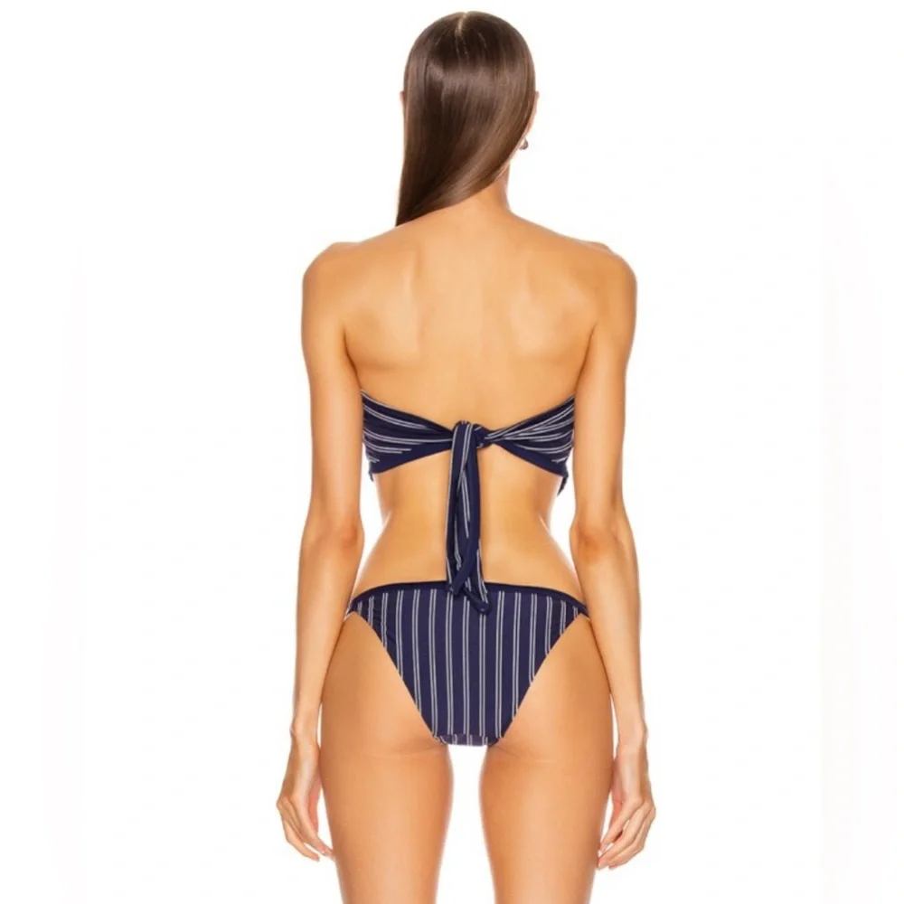 Solid+Striped Bianca Top +Bottom Bikini Set - Navy/White Pinstripe Sz Small - Picture 3 of 7